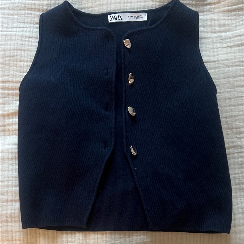 Zara Dark Blue Buttoned Vest